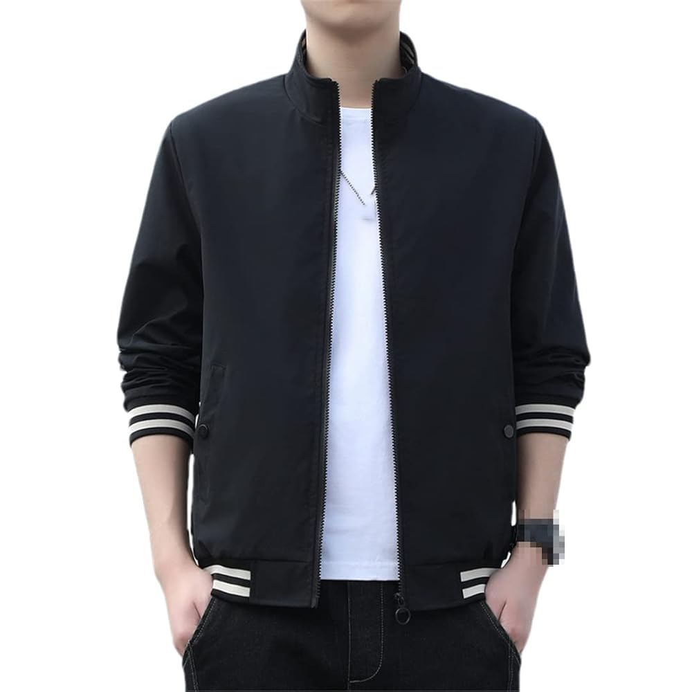 ERFMFKL Mens Casual Zipper Jackets Striped Patchwork Slim